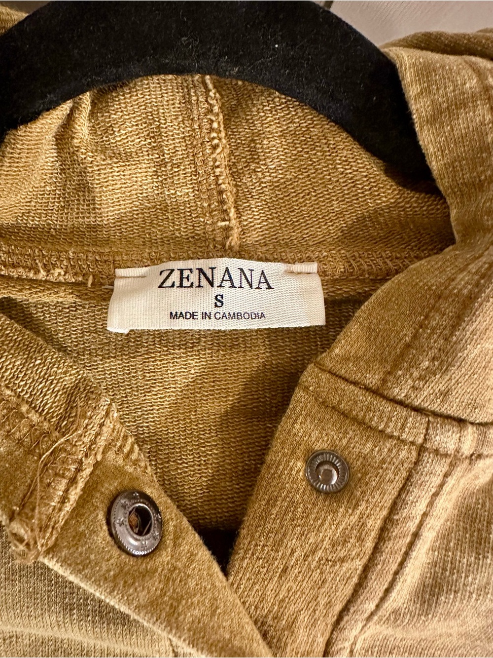Zenana Outfitters Vintage Washed Mustard Hooded Snap-Placket Pullover - Picture 3 of 6